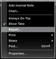 NinjaTrader Export menu