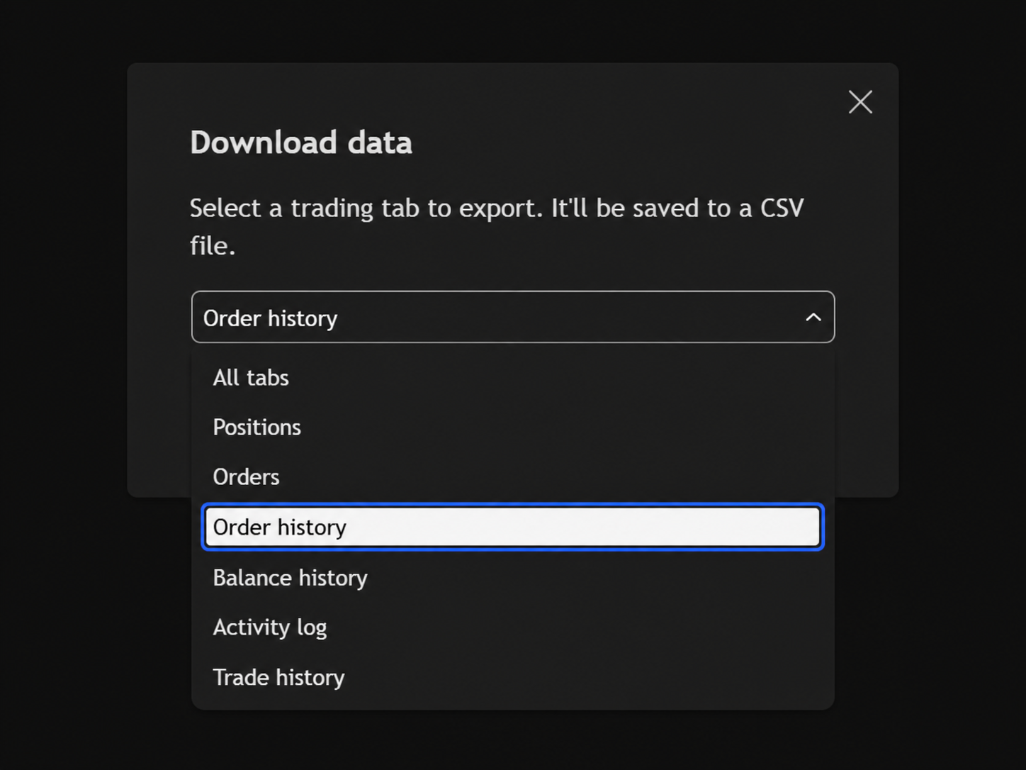 Order history selected