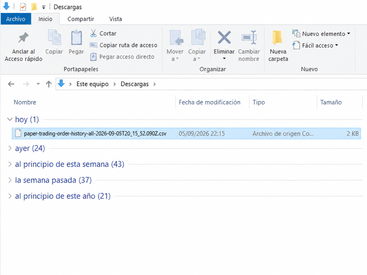 Saved CSV in Downloads